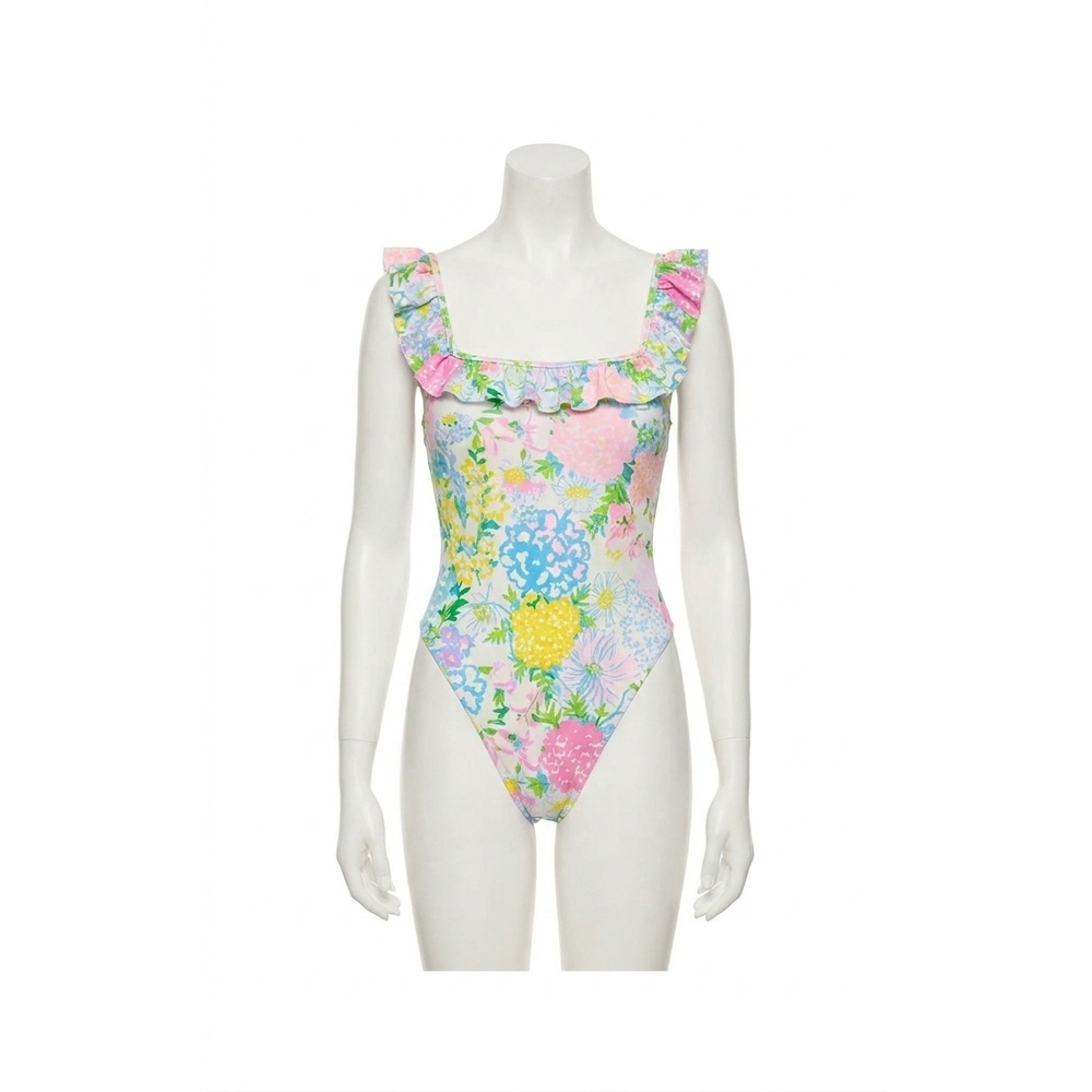 NEW LILLY PULITZER aemma ruffle one piece swimsuit in multi lilly garden